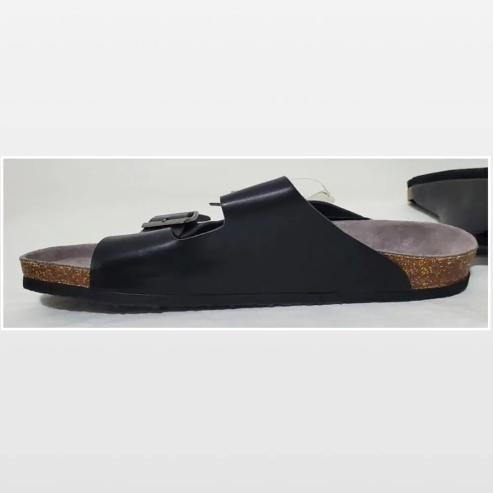 New Falls Creek Shoes Men Sandals Black Buckle Slip On Cork Slides NWT